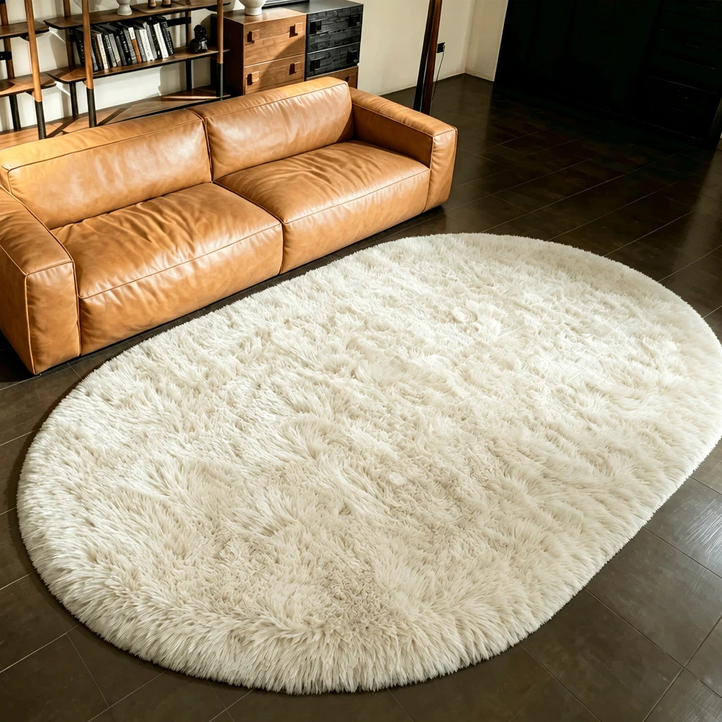 La Plume, tapis ovale shaggy crème