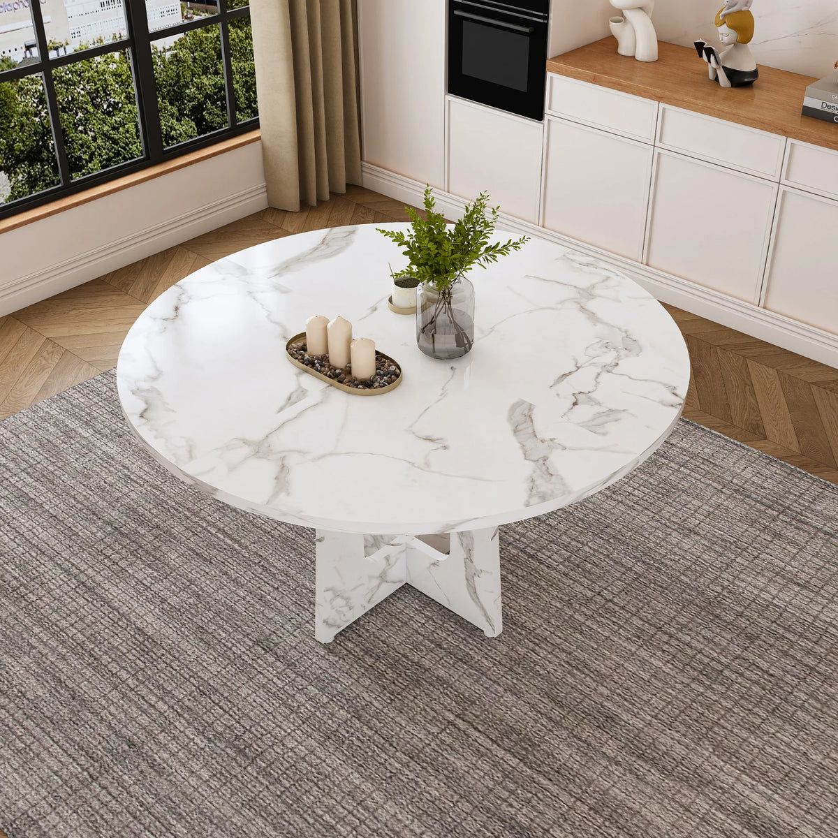La Pierre, table ronde effet marbre