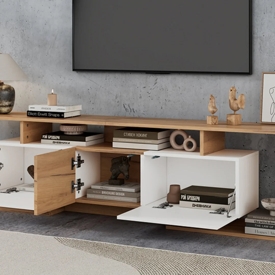 Le Contraste — Meuble TV bois et blanc 180 cm