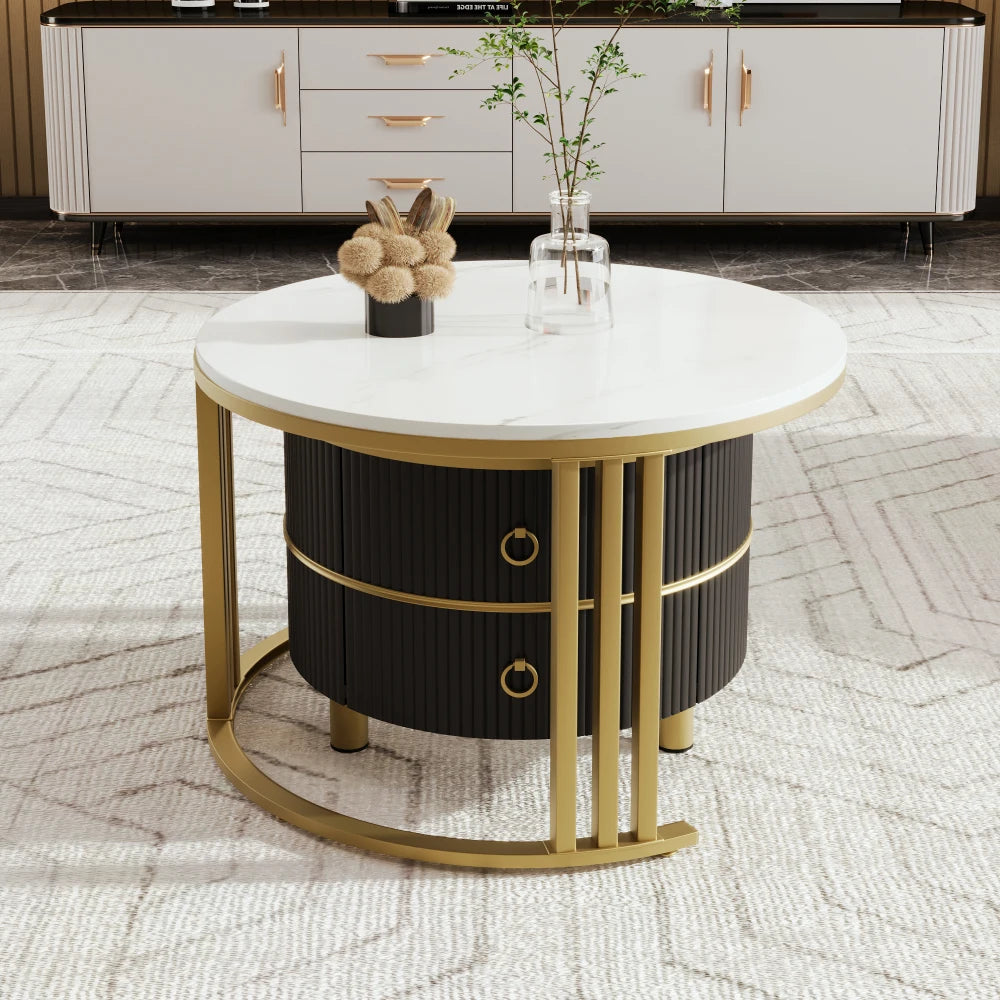 L'Écrin — Tables basses 2-en-1 effet marbre, noir cannelé et doré