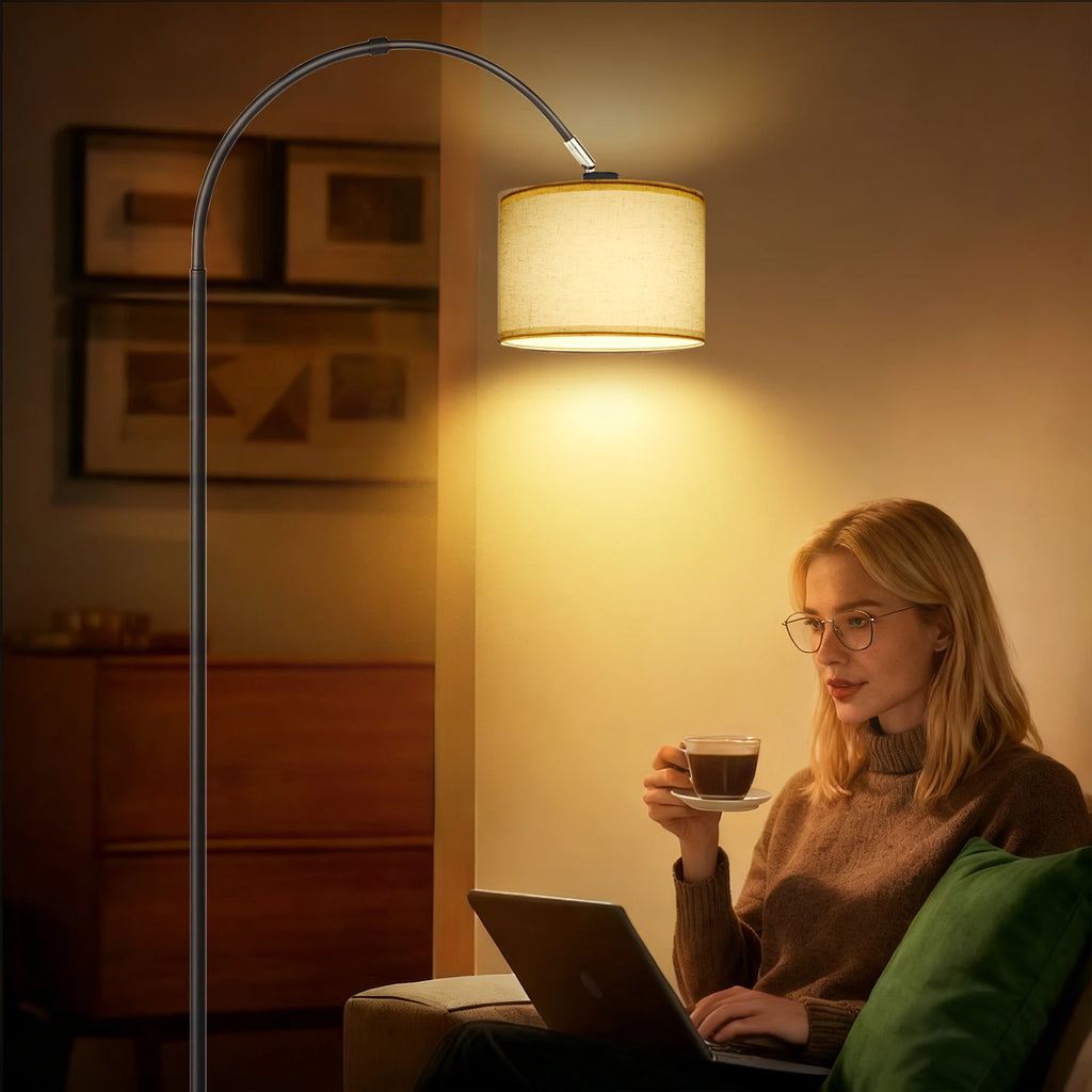 La Courbe — Lampadaire arc avec abat-jour en lin 170 cm