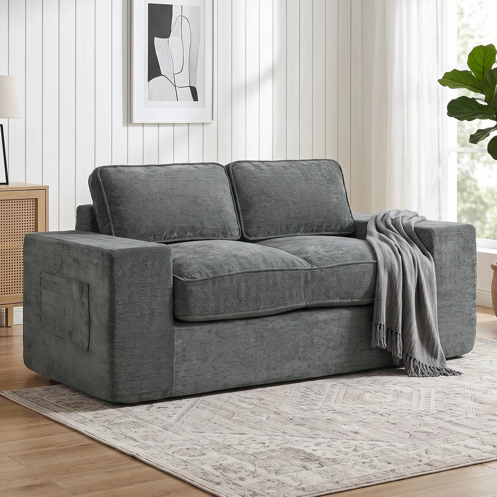 Le Doux — Canapé 2 places en chenille gris 156 cm