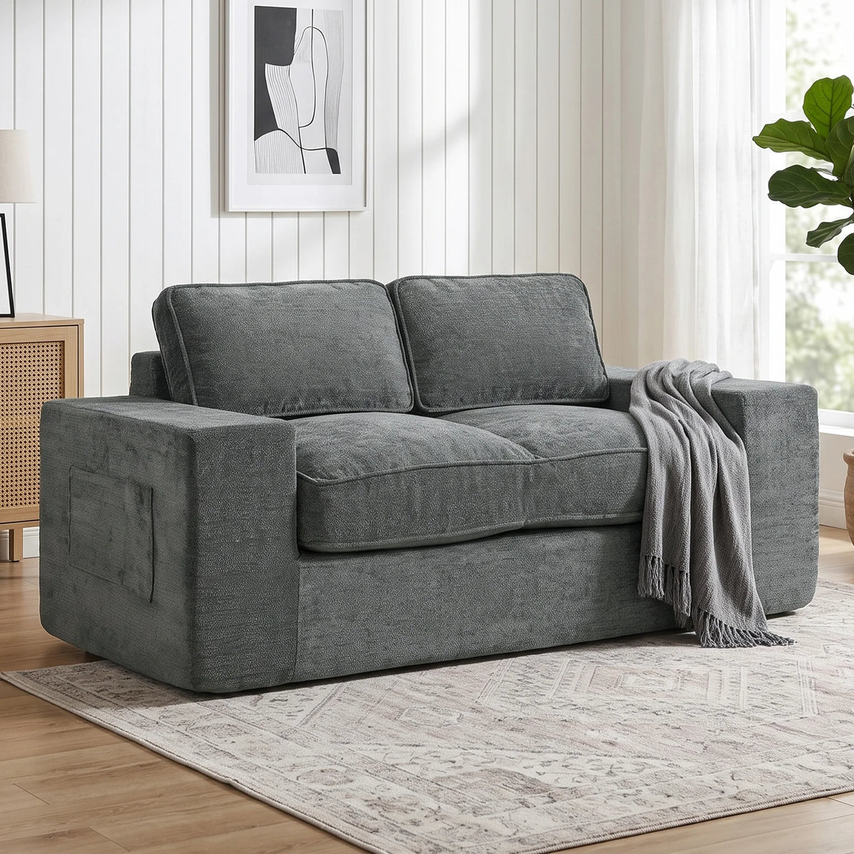 Le Doux — Canapé 2 places en chenille gris 156 cm