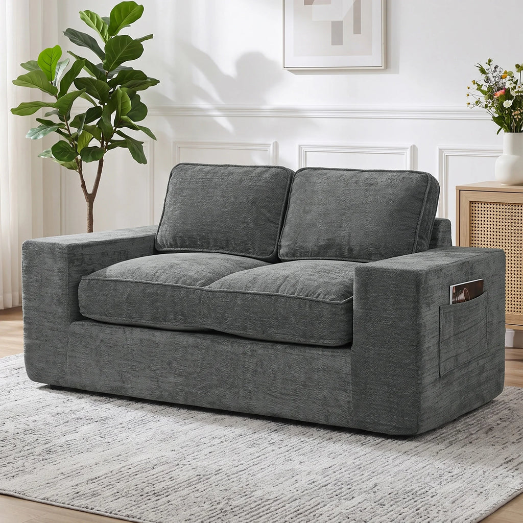 Le Doux — Canapé 2 places en chenille gris 156 cm