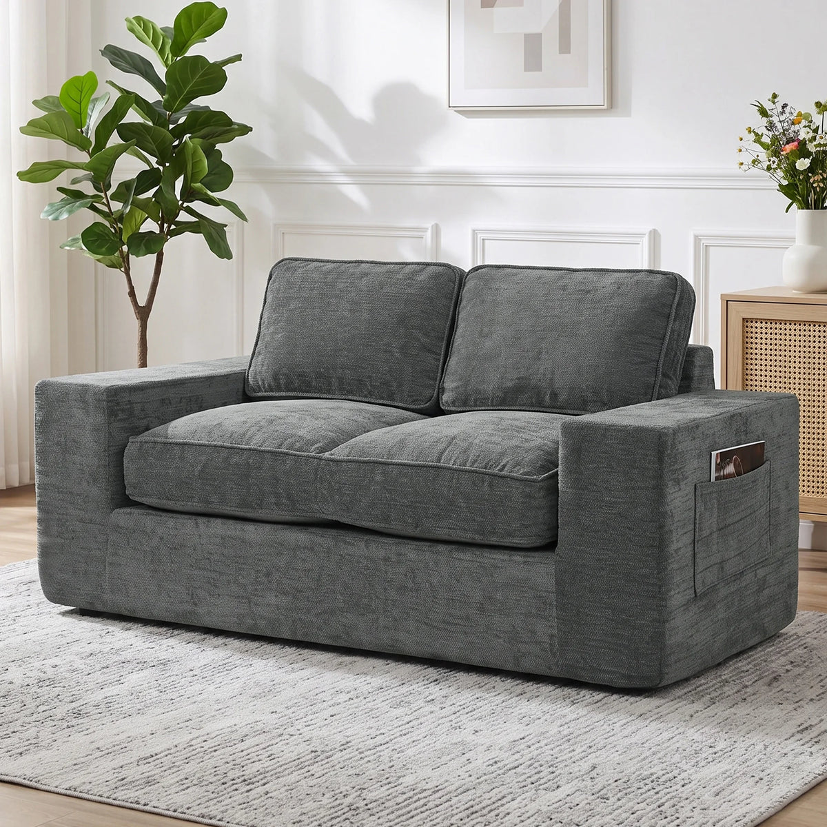 Le Doux — Canapé 2 places en chenille gris 156 cm