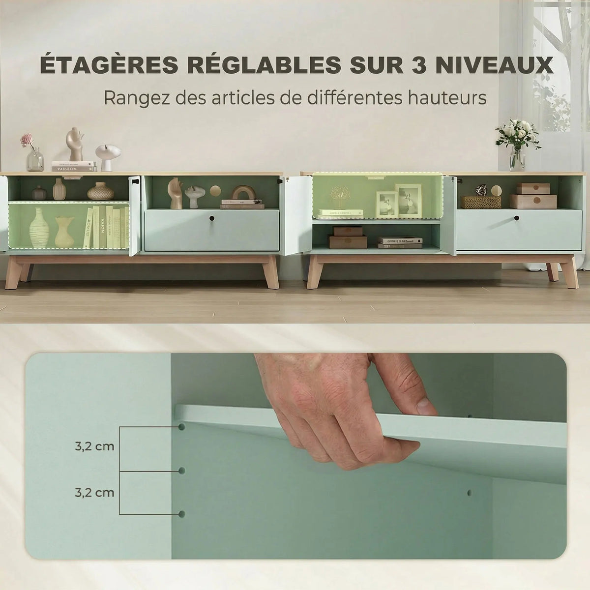 La Sauge — Meuble TV vert sauge 120 cm