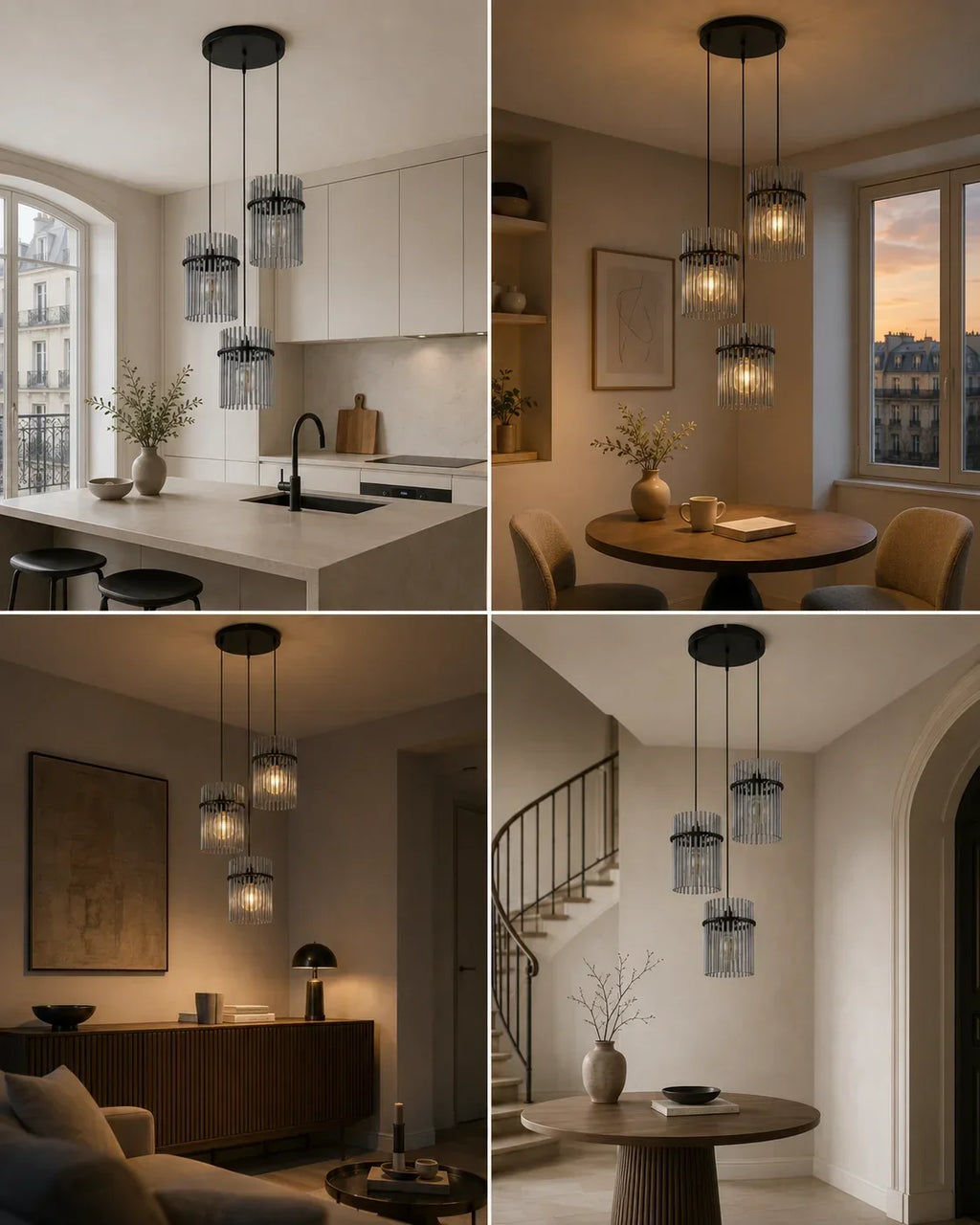 Le Trio — Suspension 3 lumières en verre fumé cannelé