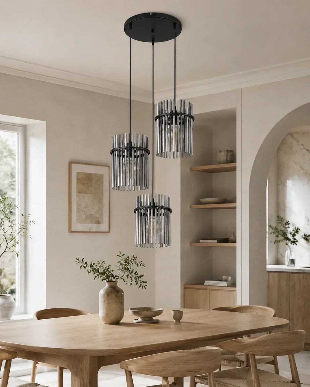 Le Trio — Suspension 3 lumières en verre fumé cannelé