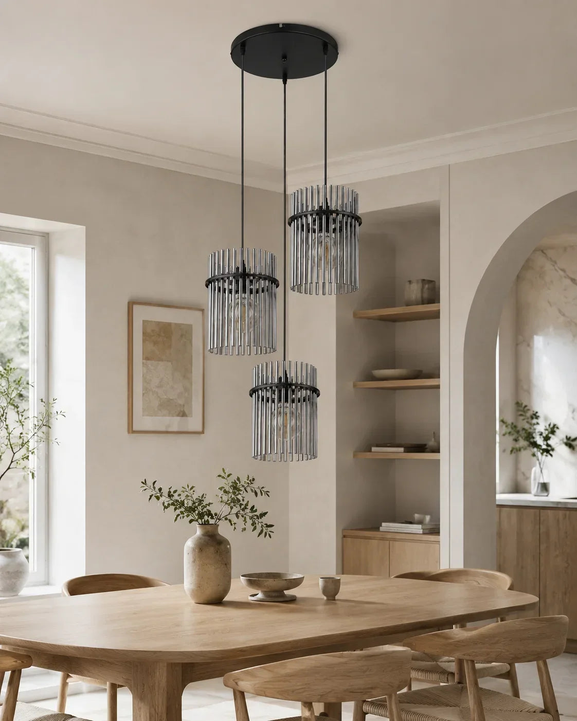 Le Trio — Suspension 3 lumières en verre fumé cannelé