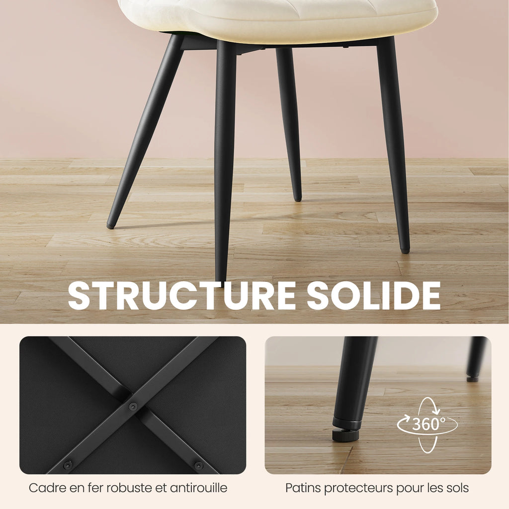 La Capitonnée — Chaises en velours crème capitonnées (lot de 4)