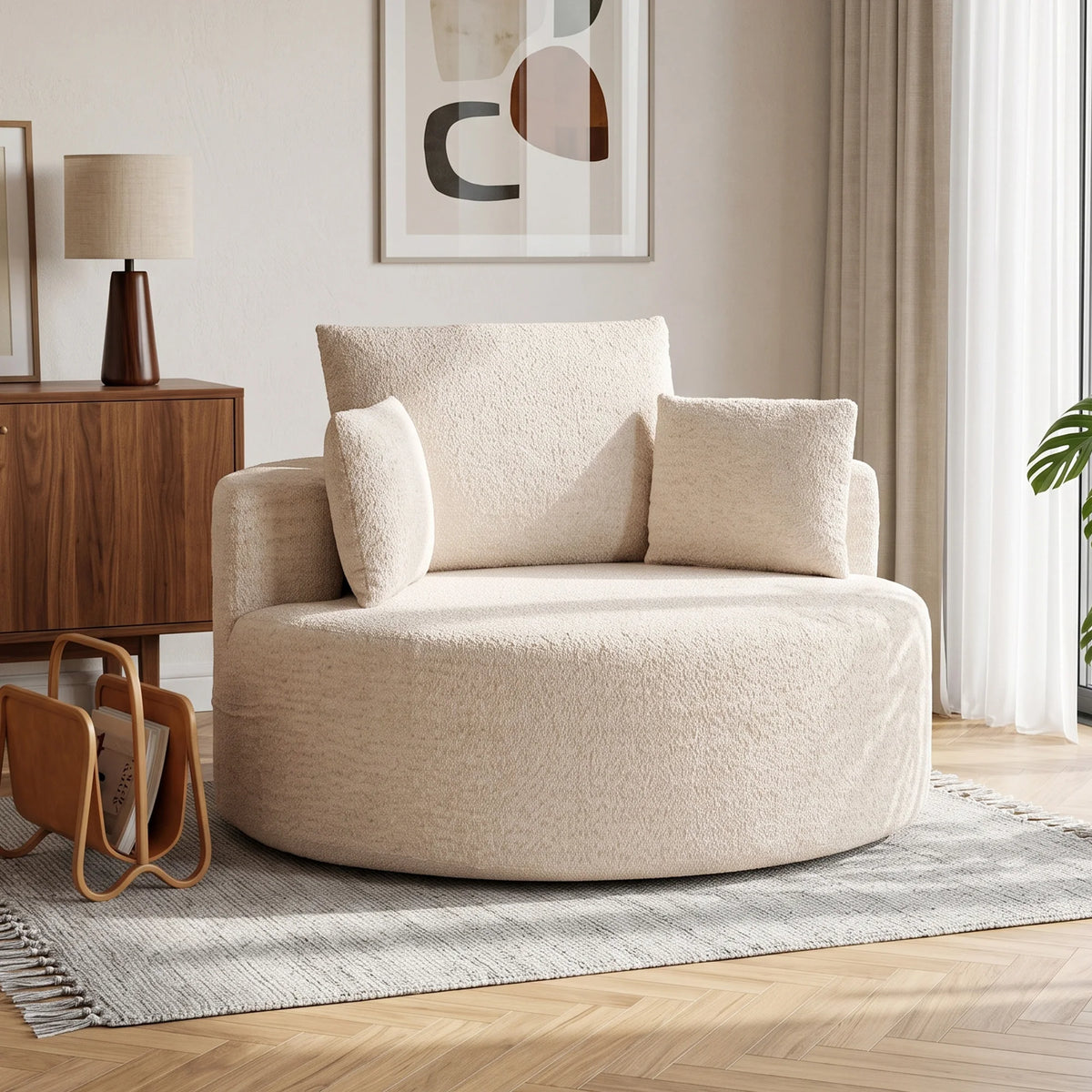 L'Alcôve — Fauteuil rond XXL en chenille crème Ø130