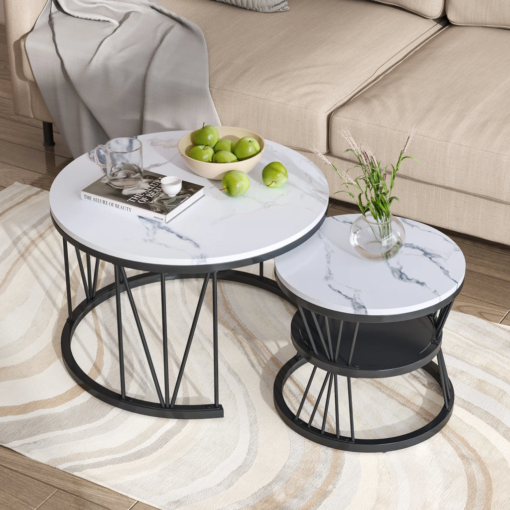 Le Tandem — Tables basses gigognes effet marbre et métal noir (lot de 2)