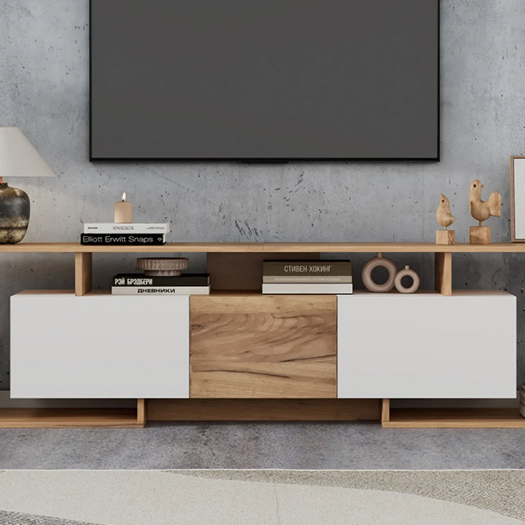 Le Contraste — Meuble TV bois et blanc 180 cm