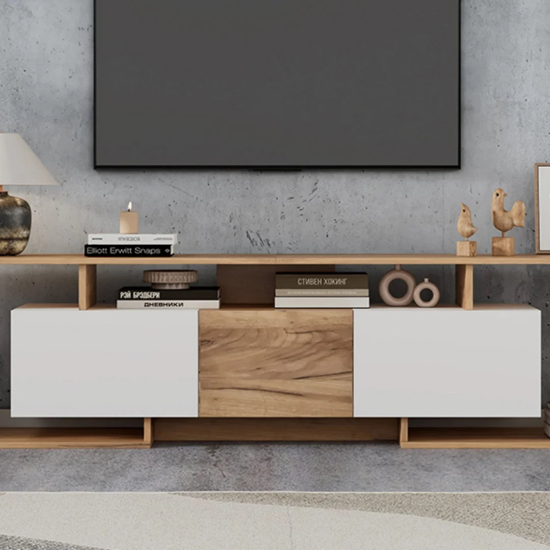 Le Contraste — Meuble TV bois et blanc 180 cm