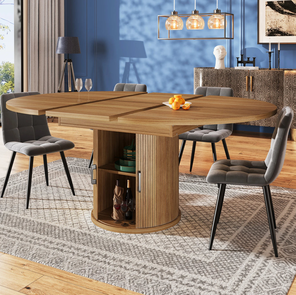 Le Noyer — Table à manger extensible ronde à ovale effet noyer 118-158 cm