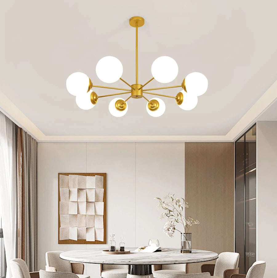 L'Astre — Lustre Sputnik doré à 8 globes opalins Ø92