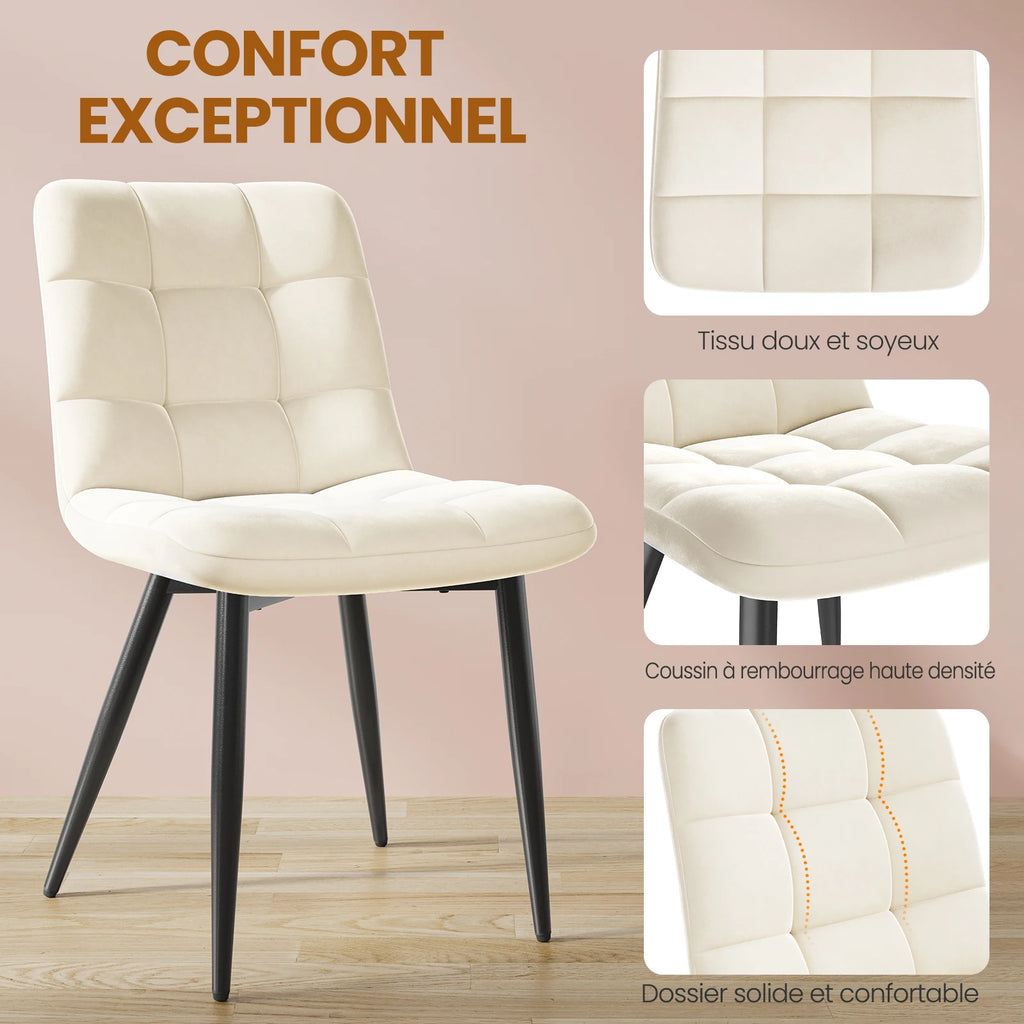 La Capitonnée — Chaises en velours crème capitonnées (lot de 4)