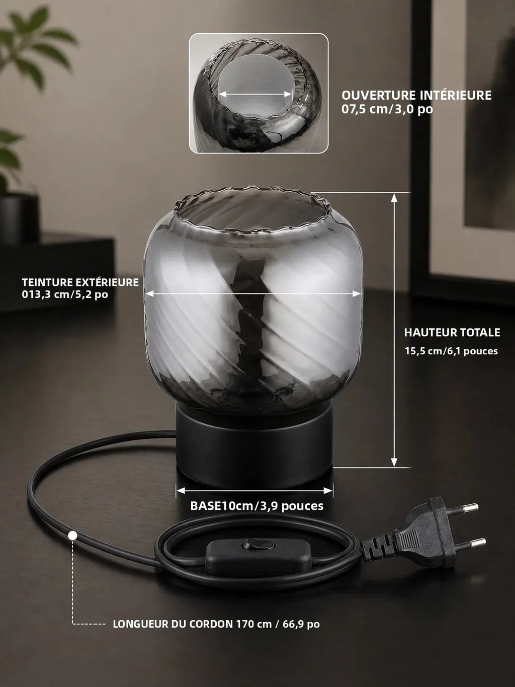 La Brume — Lampe à poser en verre fumé torsadé