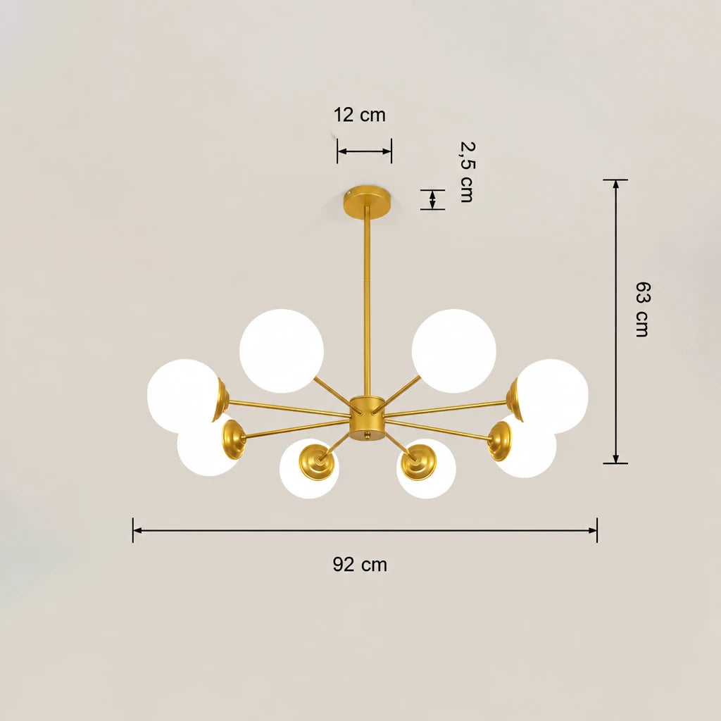 L'Astre — Lustre Sputnik doré à 8 globes opalins Ø92