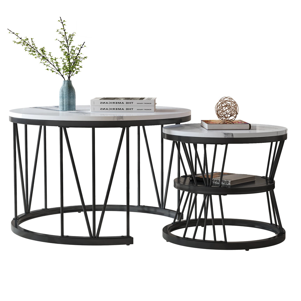 Le Tandem — Tables basses gigognes effet marbre et métal noir (lot de 2)