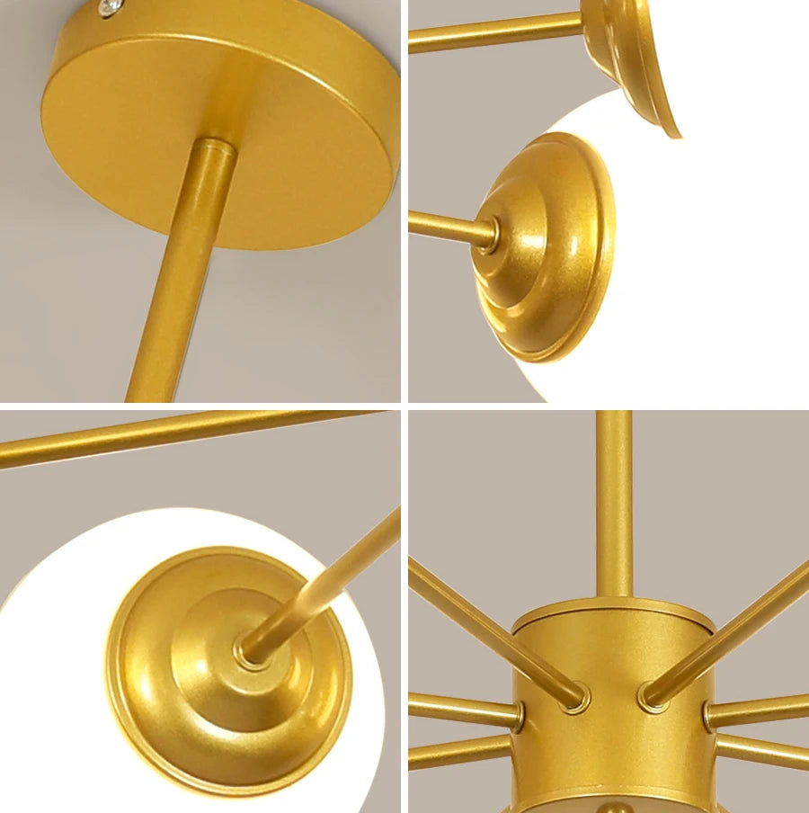 L'Astre — Lustre Sputnik doré à 8 globes opalins Ø92