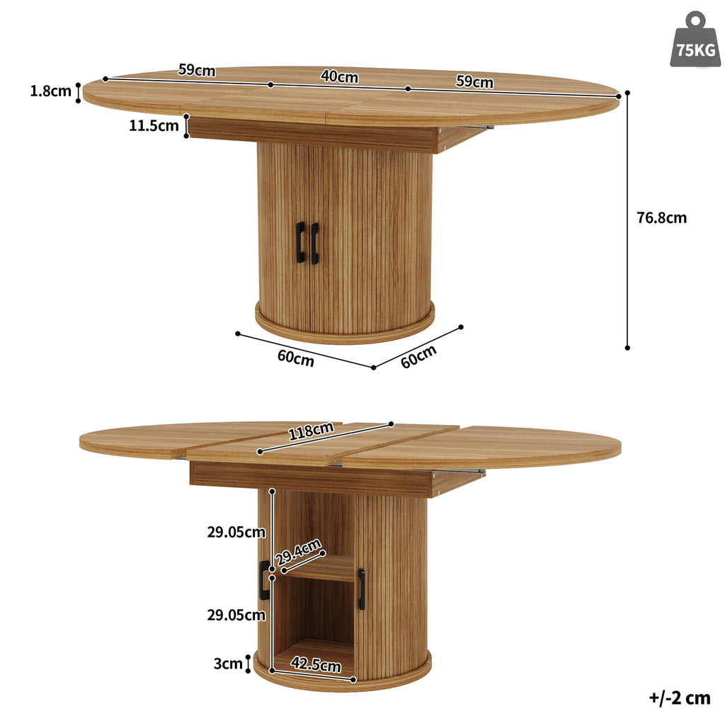 Le Noyer — Table à manger extensible ronde à ovale effet noyer 118-158 cm