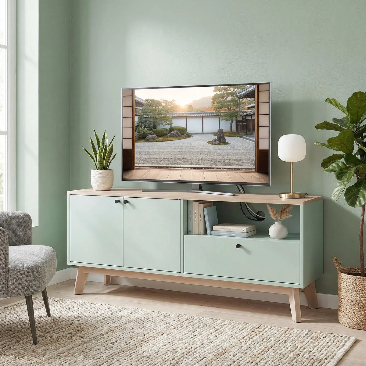 La Sauge — Meuble TV vert sauge 120 cm