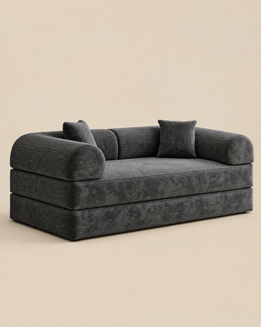 Le Nuage, canapé convertible en velours côtelé gris anthracite