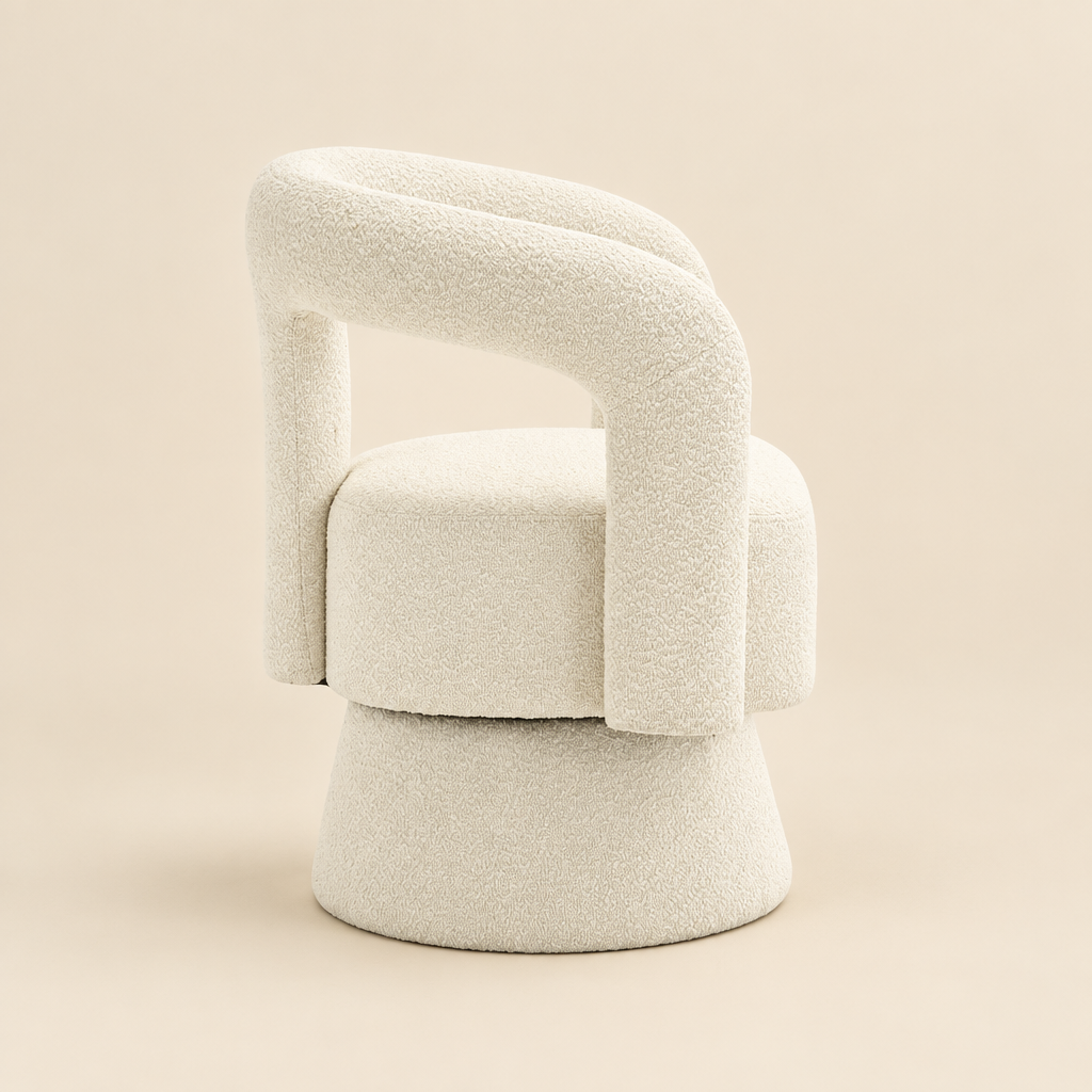 Le Cocon, fauteuil pivotant en bouclette écru