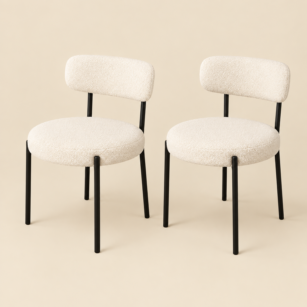La Douce, chaises en bouclette écru