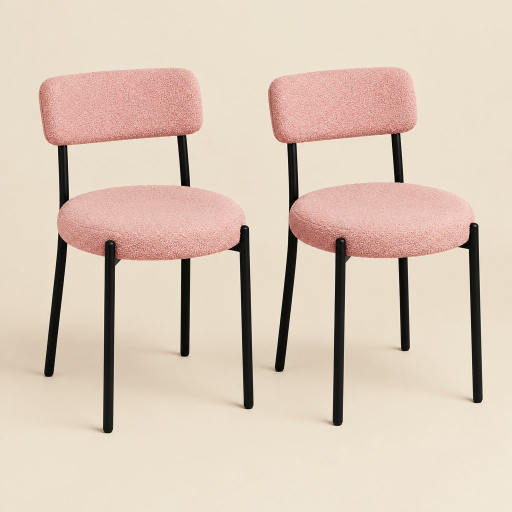 La Douce, chaises en bouclette rose poudré
