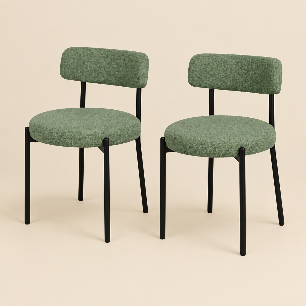 La Douce, chaises en bouclette sauge