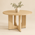 L'Escale, table à manger ronde effet chêne