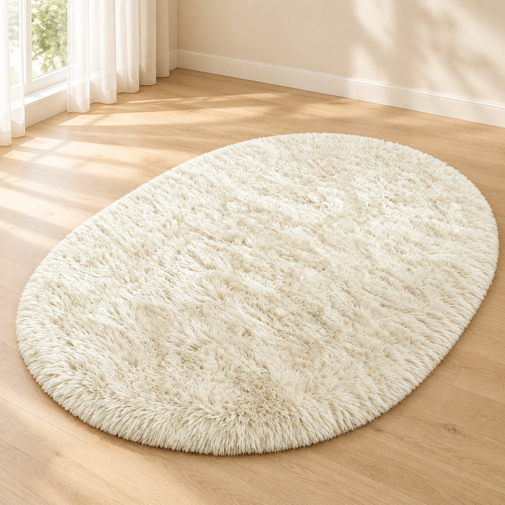 La Plume, tapis ovale shaggy crème