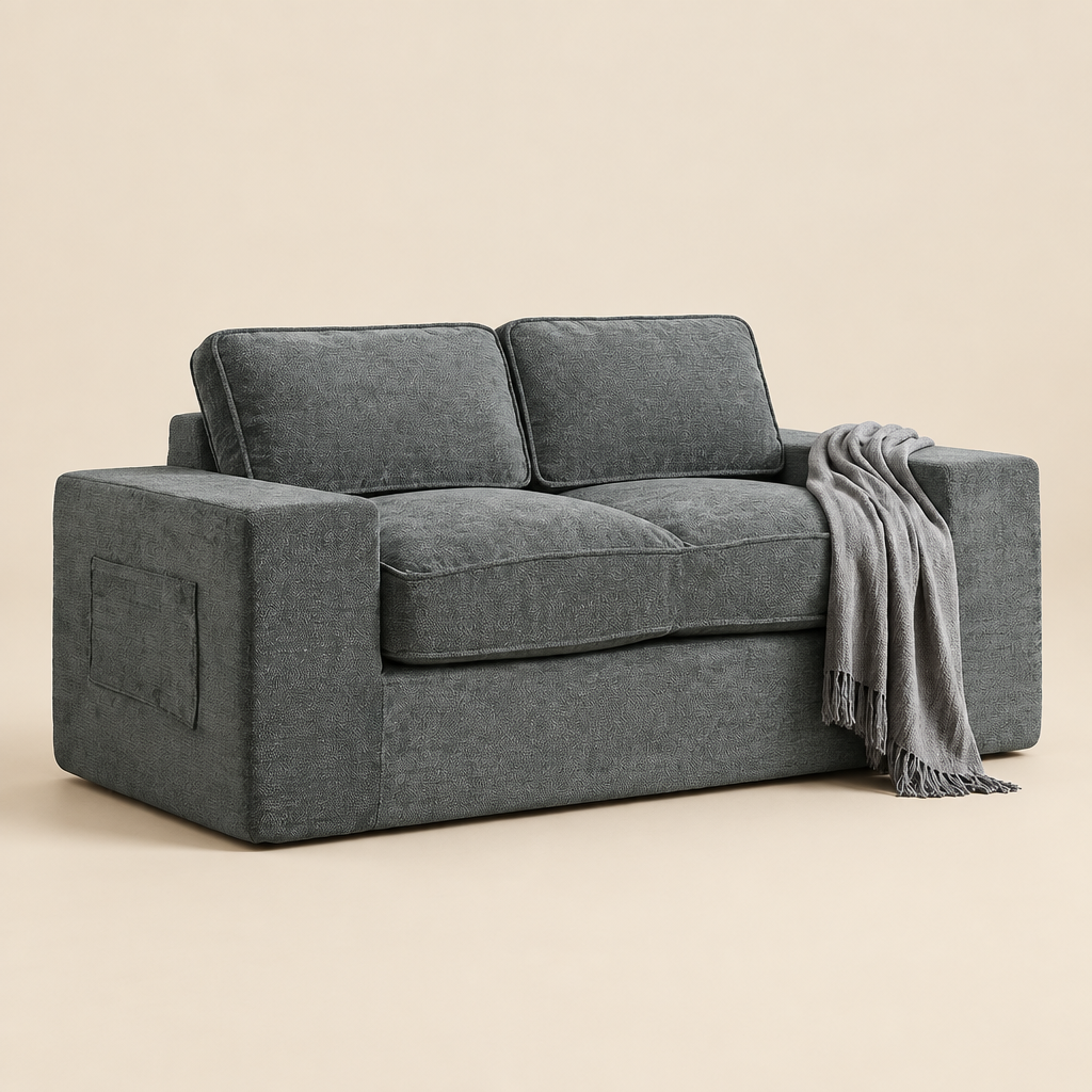 Le Doux — Canapé 2 places en chenille gris 156 cm