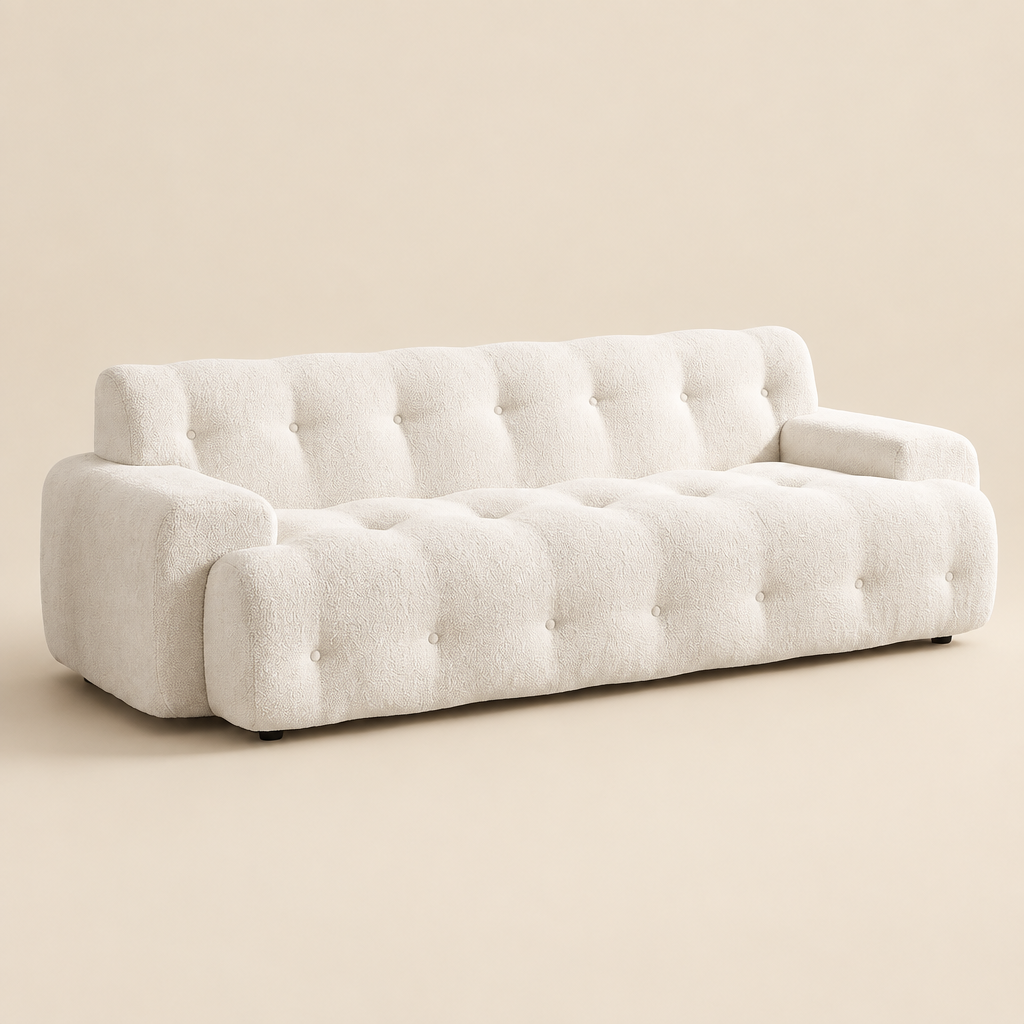 La Ouate — Canapé 3 places capitonné en chenille crème 211 cm