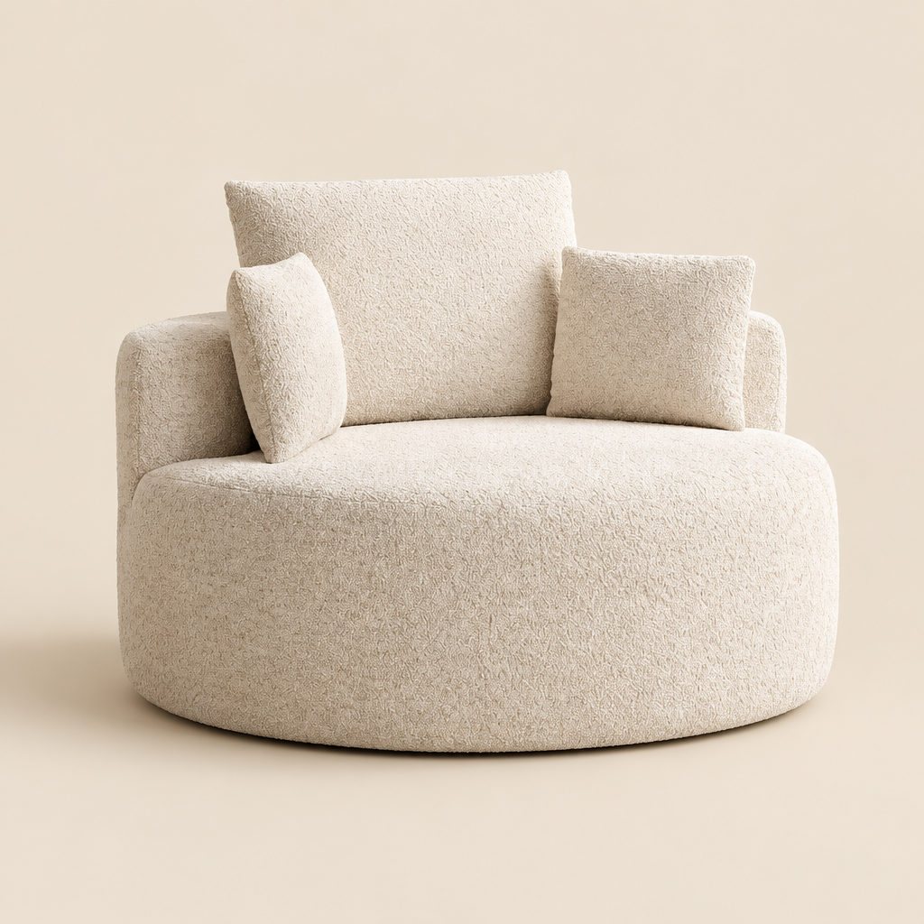 L'Alcôve — Fauteuil rond XXL en chenille crème Ø130