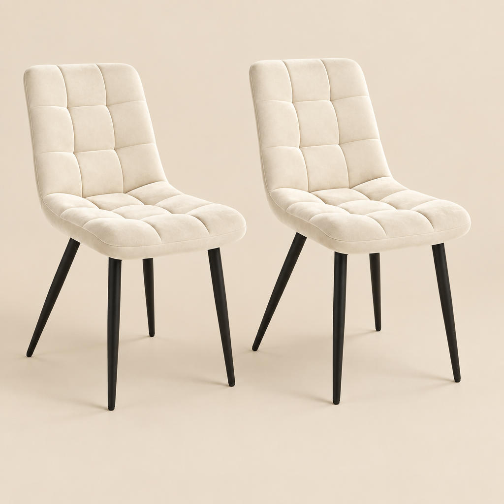 La Capitonnée — Chaises en velours crème capitonnées (lot de 4)