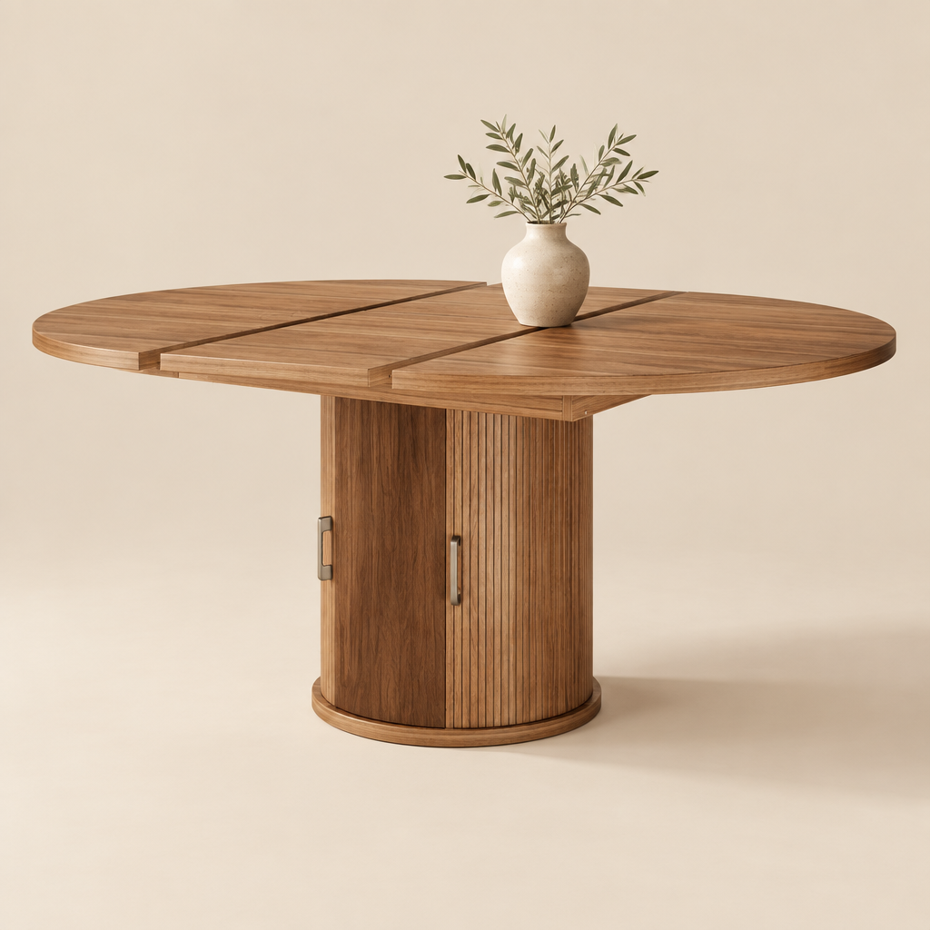 Le Noyer — Table à manger extensible ronde à ovale effet noyer 118-158 cm