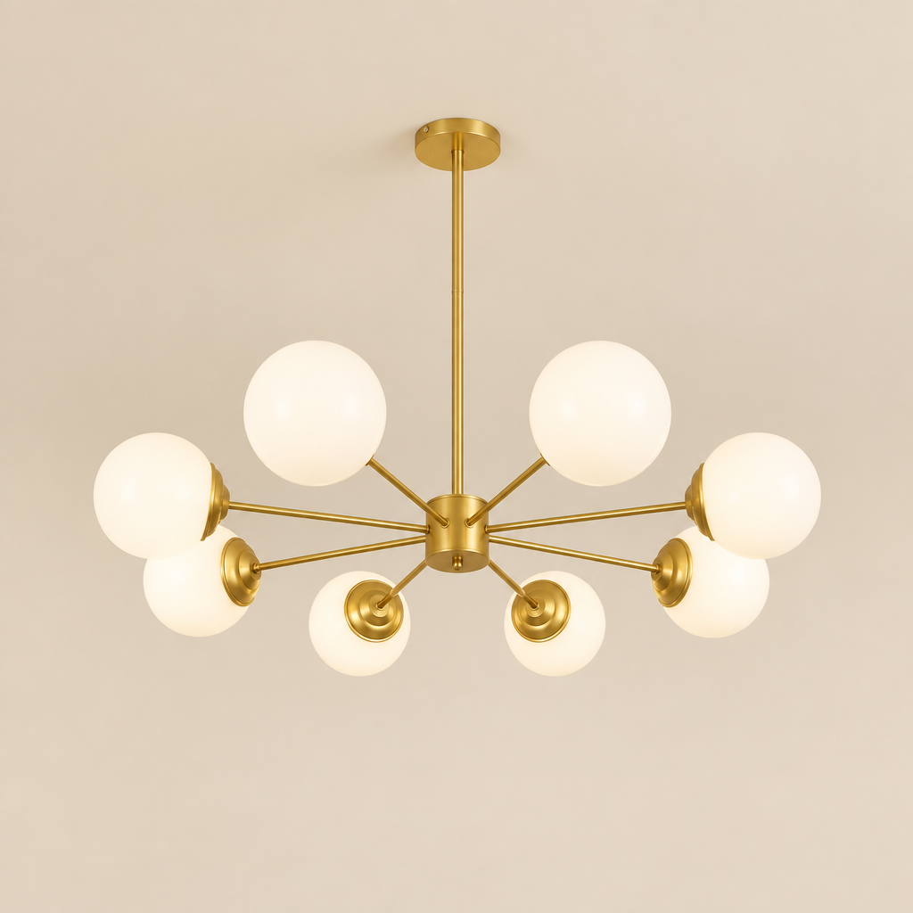 L'Astre — Lustre Sputnik doré à 8 globes opalins Ø92