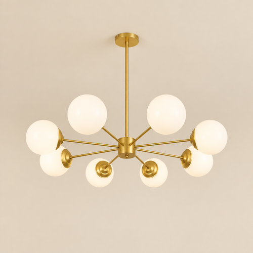 L'Astre — Lustre Sputnik doré à 8 globes opalins Ø92