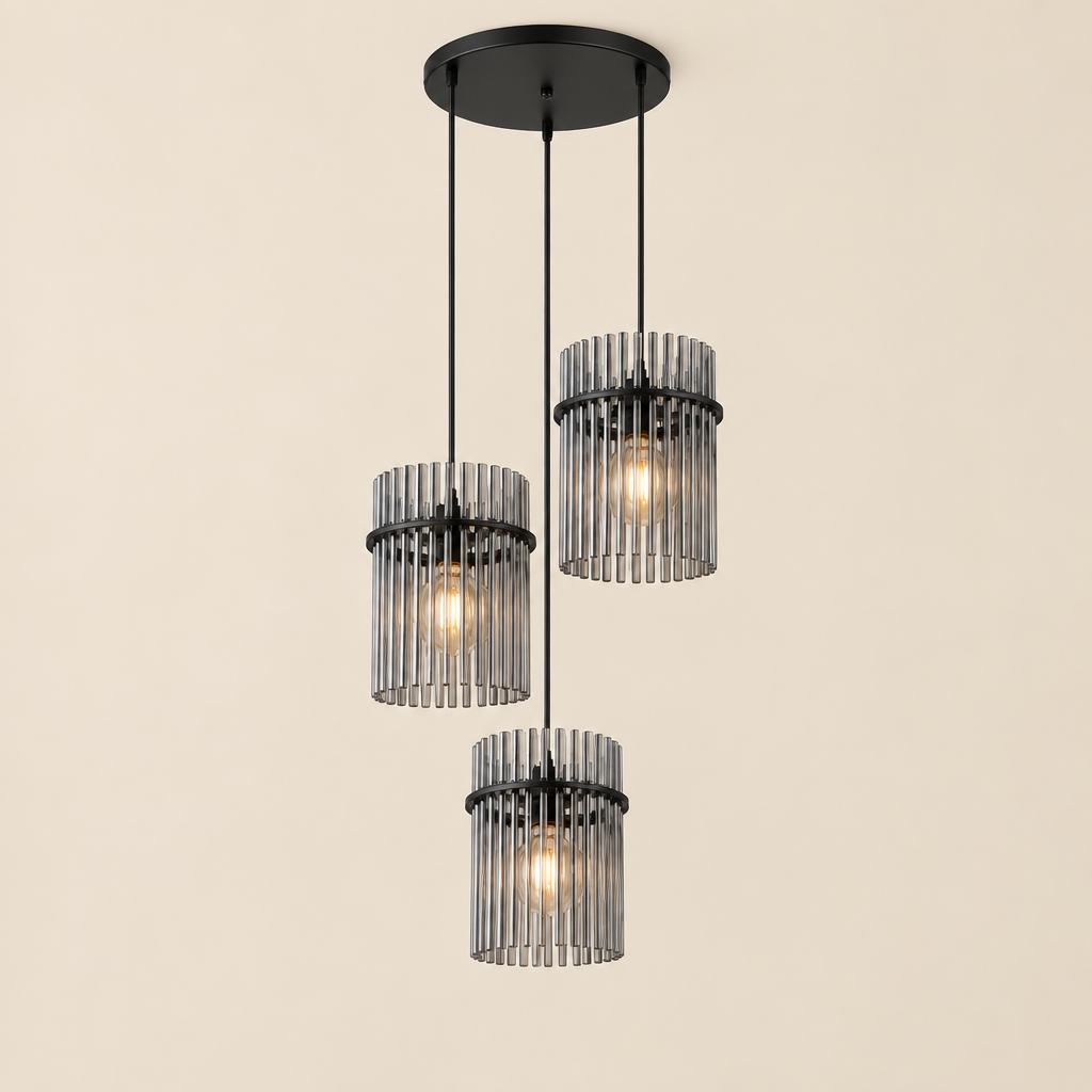 Le Trio — Suspension 3 lumières en verre fumé cannelé