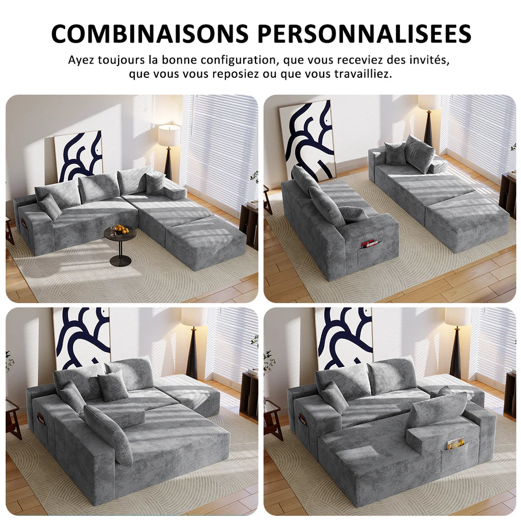 L'Édredon — Canapé modulable en U en velours côtelé