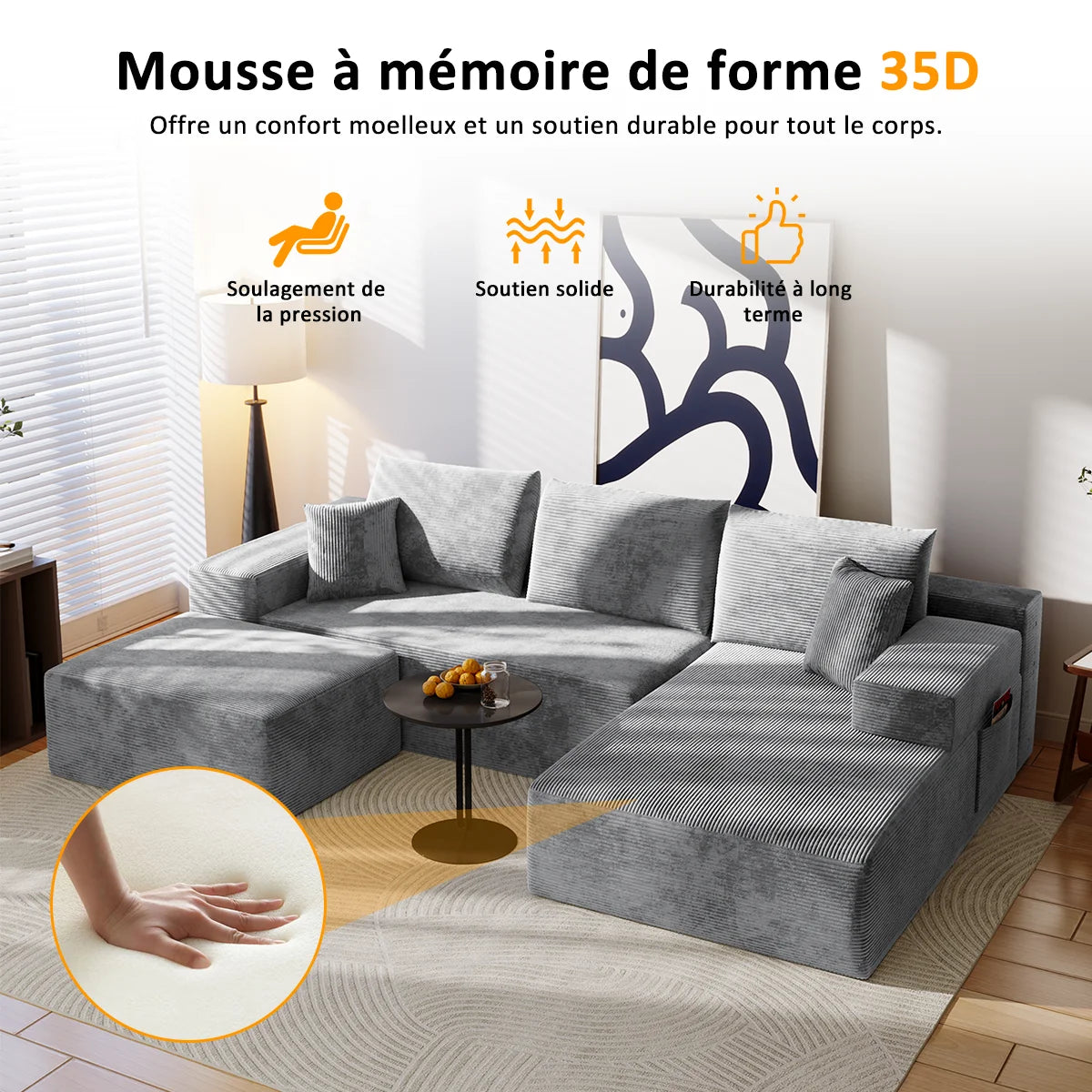 L'Édredon — Canapé modulable en U en velours côtelé