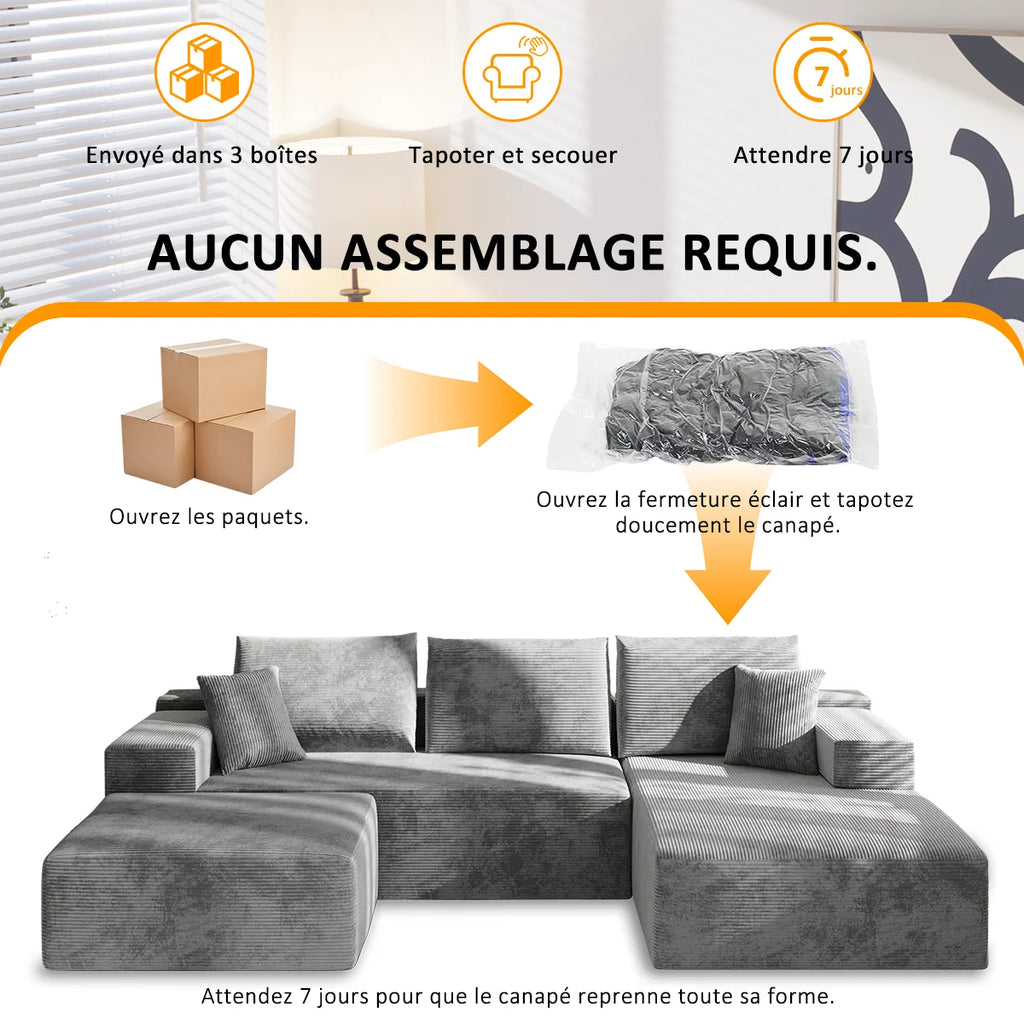 L'Édredon — Canapé modulable en U en velours côtelé